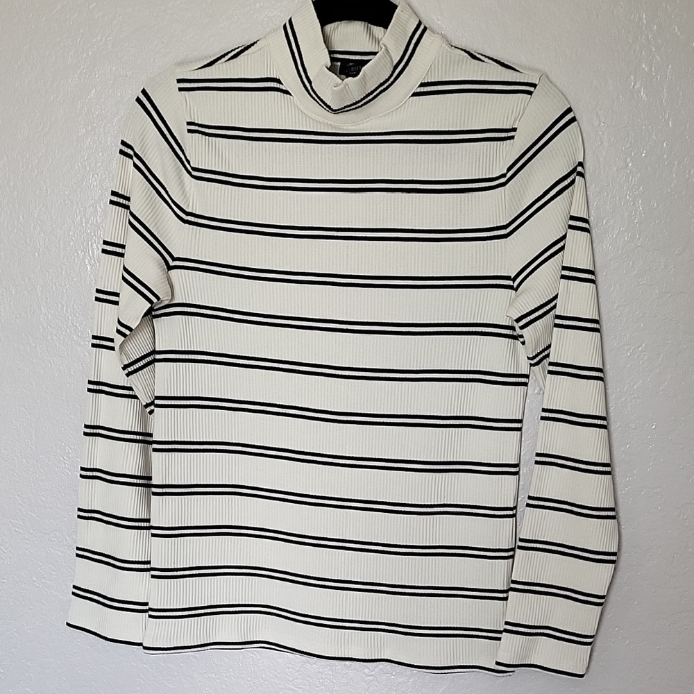Talbots Black and White Striped Turtleneck Sweater